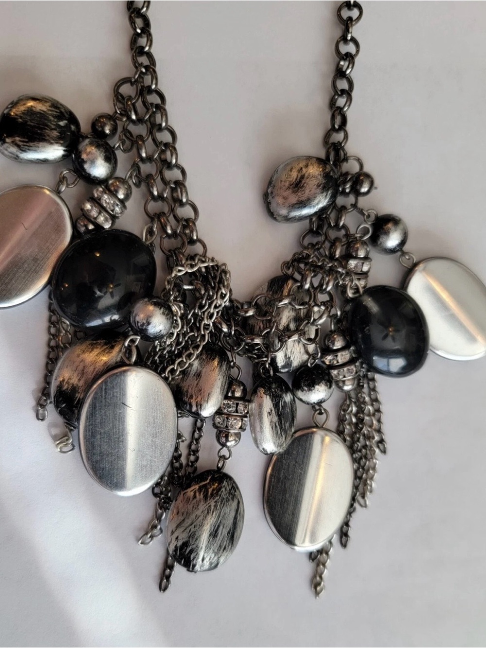Premier Designs “On The Fringe” Statement Necklace With Black & Silver Tones